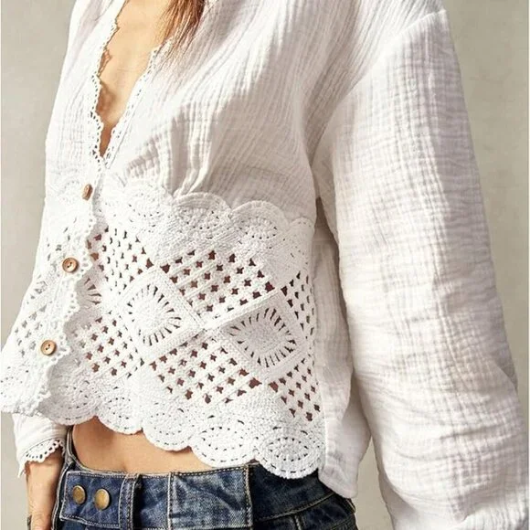 π€ Boho Lace Cropped Blouse | Size S | NWT - Picture 5 of 5